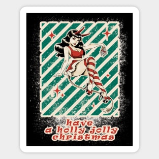 Xmas Y2K Pin Up Demon Girl Have a Holly Jolly Christmas Retro Magnet